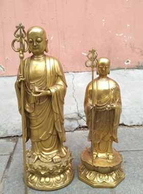 地藏王菩萨铜像黄铜中式佛堂摆件