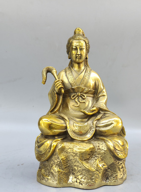 黄铜中式佛堂八仙何仙姑铜像摆件