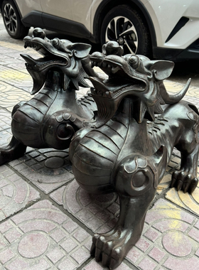 大号铜独角兽貔貅望天吼一对摆件