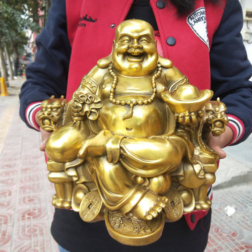 大肚元宝米乐弥勒佛黄铜招财摆件