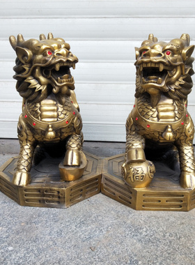特大号财富麒麟一对铜招财摆件