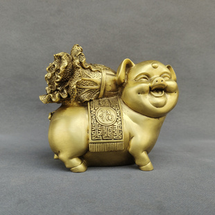 招财铜猪摆件福字百财白菜十二生肖猪聚财家居风水中式 吉祥物客厅