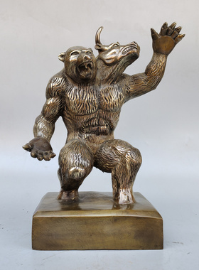 黄铜牛市熊市牛熊同体摆件大号