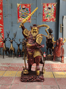 黄铜王灵官王天君火神护法摆件