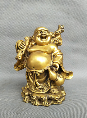 招财纳福铜弥勒佛摆件黄金袋米乐
