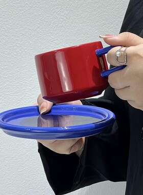 小众设计款insk风撞色咖啡杯碟下午茶拿铁杯陶瓷马克杯高颜值杯碟