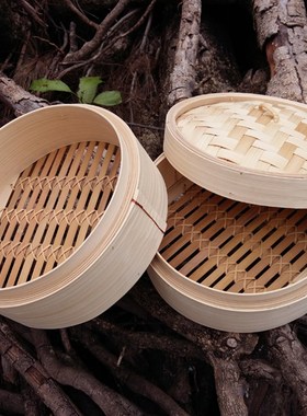 泗纶无胶水竹f蒸笼 二笼一盖家用竹笼屉 绿色竹制厨具 送草垫包邮
