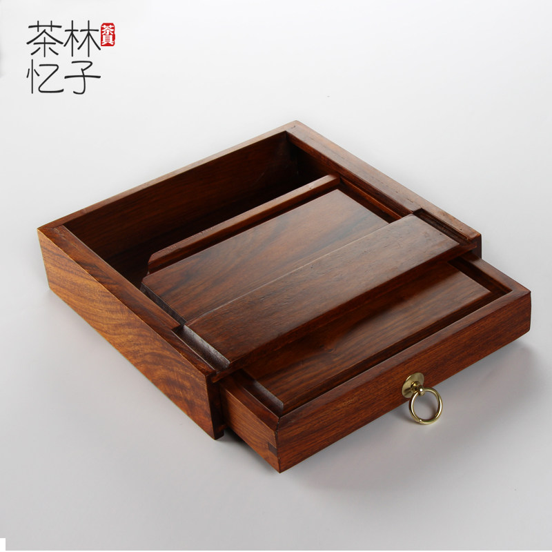实木普洱茶盒 鸡翅分茶盘花梨木单层评审L盘茶饼储茶盒木制收纳盒