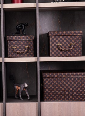 家用整理箱储物箱子大号皮质样板房E装饰摆件橙色衣柜衣帽间收纳