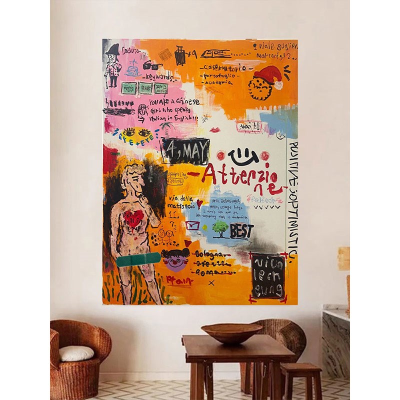 抽象艺术家小众文艺m沙发背景墙装饰画高级涂鸦创意玄关挂画落地