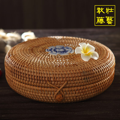 3饼普洱茶盒藤编收纳盒 七子饼茶叶罐礼盒 桌O面储物357克藤大号