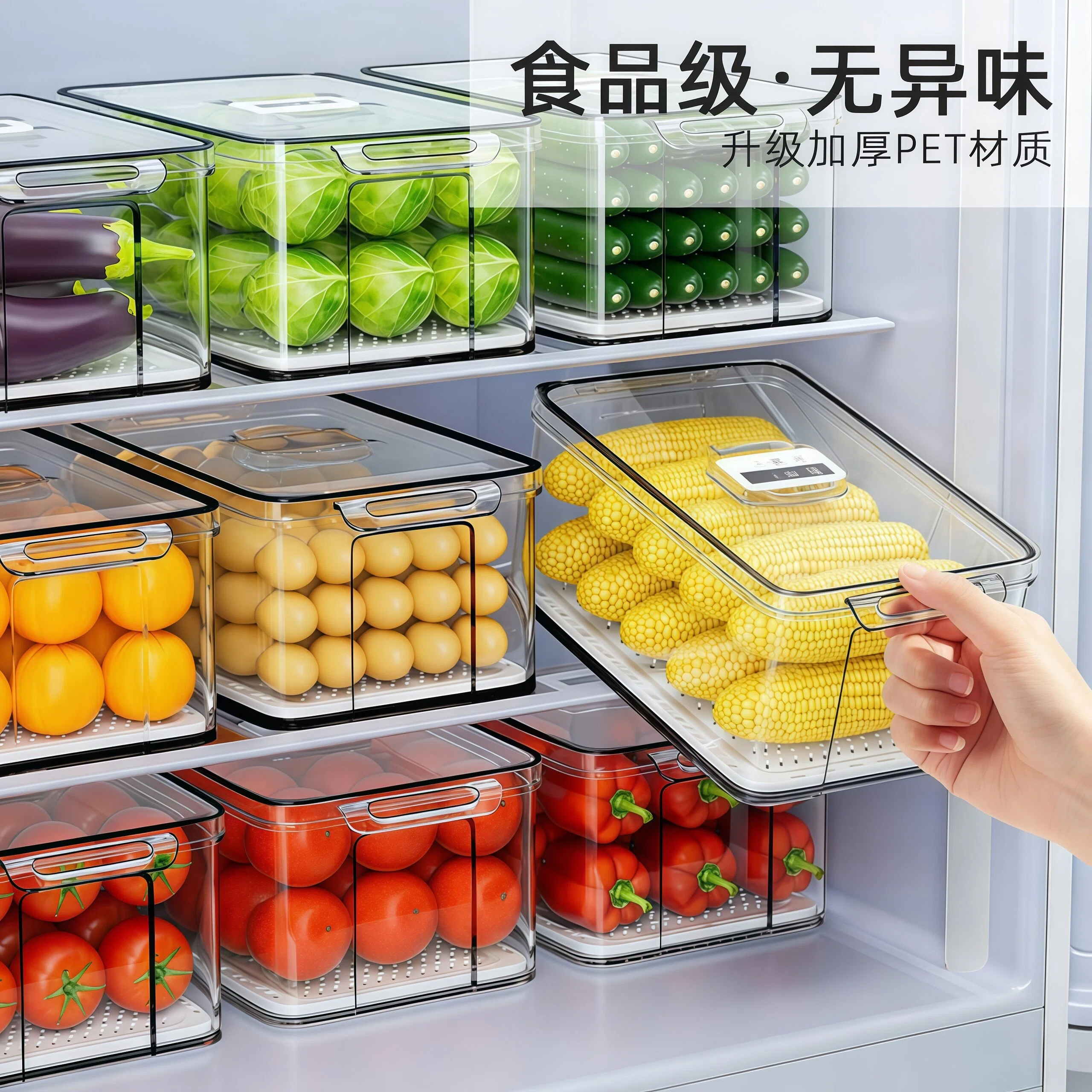 日本进口冰箱收纳盒食品级冷冻专用蔬菜鸡蛋食物保鲜盒密封盒带盖
