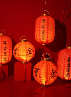 2025蛇年冬瓜纸灯笼春节圆形中式复古折叠手提大红色中秋节宫灯