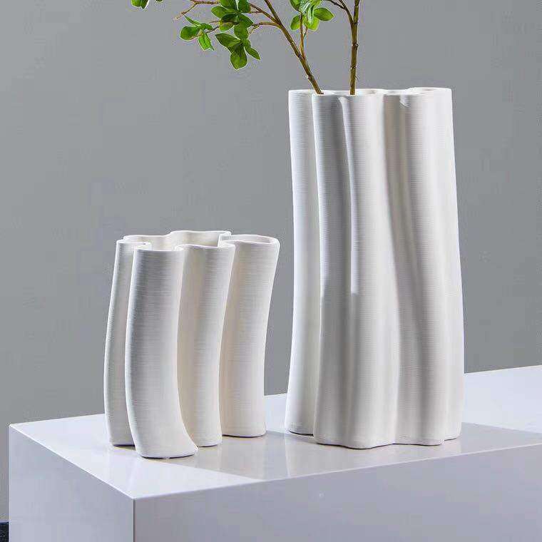 意式轻奢条纹3D打印陶瓷花瓶样板房客厅玄关别墅桌面软装家居摆件