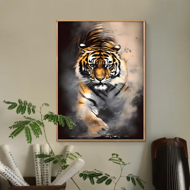 新中式玄关虎年装饰画GHR猛虎挂画入户大气猛虎画国生肖走老虎廊