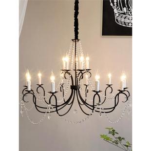 黑色f感法式 挑DDT厅复古别墅主卧室餐客厅中古 水晶空吊灯lot复式