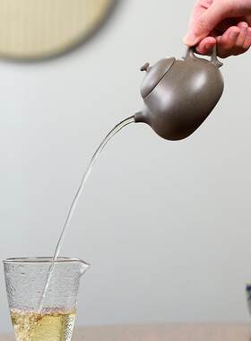 宜兴名手紫砂家壶工原矿清灰QHDQG泥茄段茄瓜家泡茶壶用具