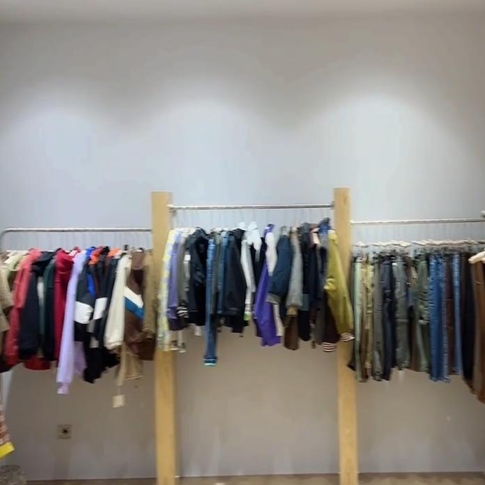 装店上墙货架服装服展示架不锈钢双层落地zy887659挂衣架儿童陈童图片