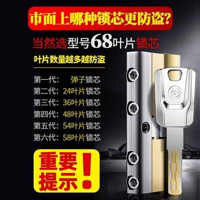 家用防盗门锁芯超C级通用型进户铁门入户大门换锁心叶片abde