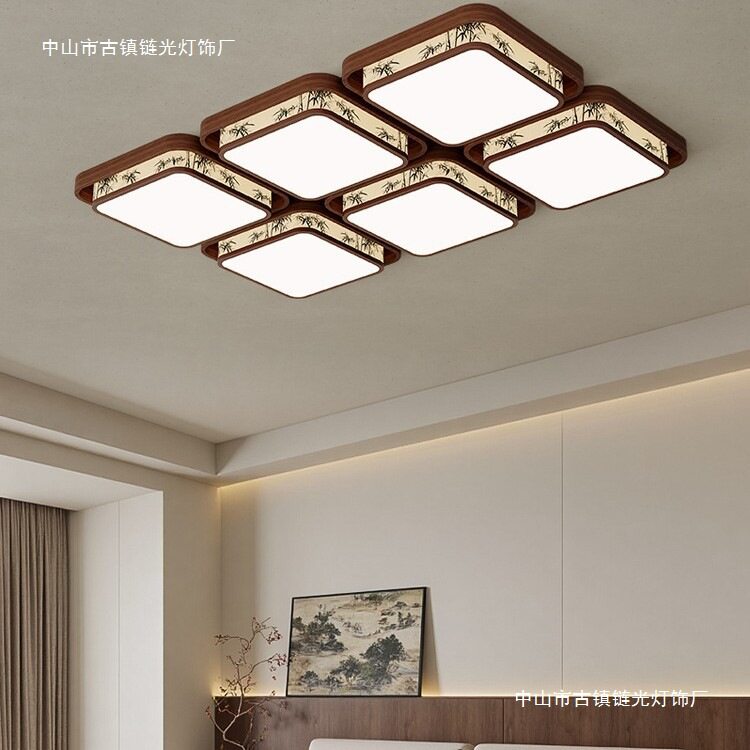 宋代美学客厅布艺吸顶灯茶室竹叶山水绘画顶灯卧室主灯新中式灯具