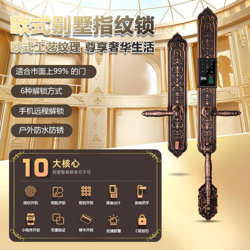 高端BSK墅双开门电子锁欧复古别式大门智能锁指锁纹密码锁