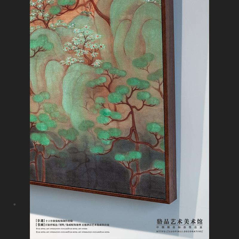 新中式山水画楼阁装饰壁法式中古入QY2019-5风墨绿色挂画日式户玄