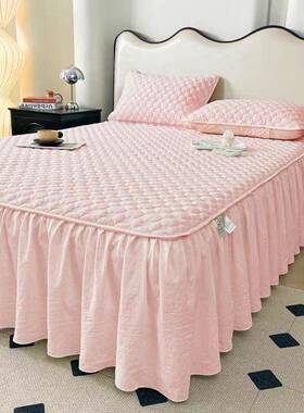 季款LEZ裙式床件罩单色纯加厚夹棉防尘床单保护套三件套防滑防四