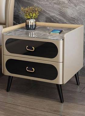 新款智床头柜现代轻简约实木卧室XEV多感功能应能灯奢密码锁床边