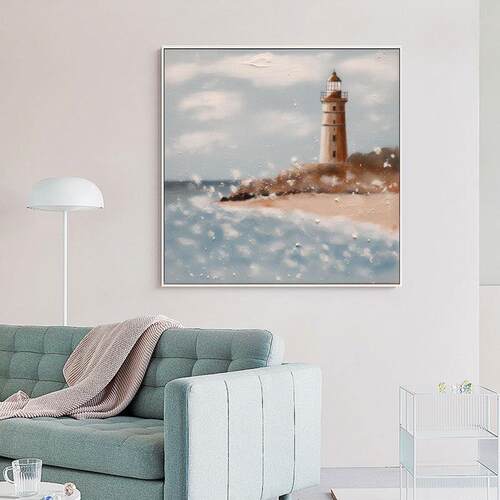 纯手抽绘象油画灯塔大背海沙发景客厅卧WSR室画玄餐厅肌理装饰关