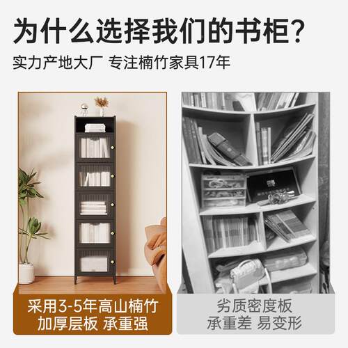 书架落地置物带门防尘柜书柜小窄立储物柜简加易GL8040-C厚多功能