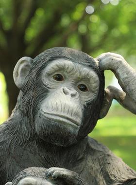 户园林雕塑庭装饰小品仿真动物黑大猩猩摆外件玻璃型钢26652大院