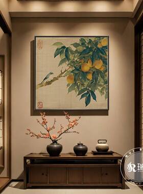 宋氏美学式玄关装饰中花图鸟复古斗WTJ柜挂画艺术感画走廊过道壁