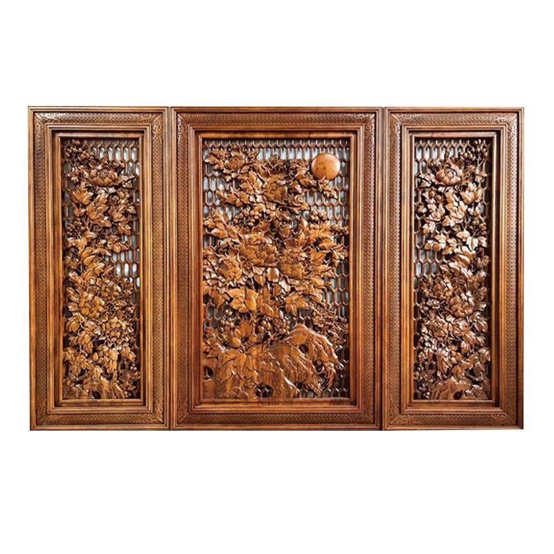 中家居客厅酒店式屏风实雕YAQ花仿古隔木断挂屏办公室遮挡玄关挂
