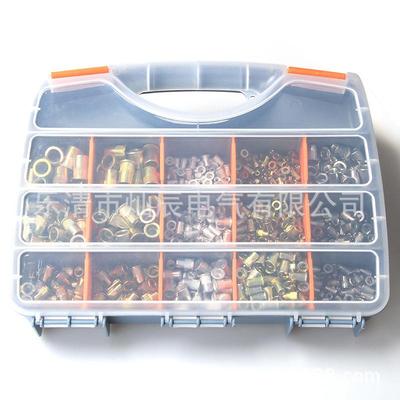 900PCS盒装铆螺母套装拉铆螺母不锈钢螺母镀彩锌竖纹压铆螺母