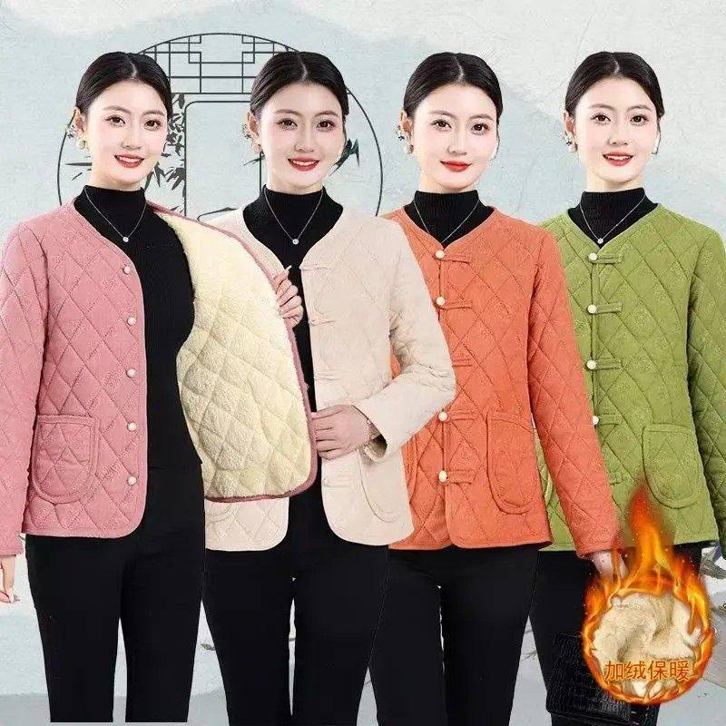 新款国风棉袄中老年保暖长袖外穿棉服棉衣小棉女士棉袄加绒加厚