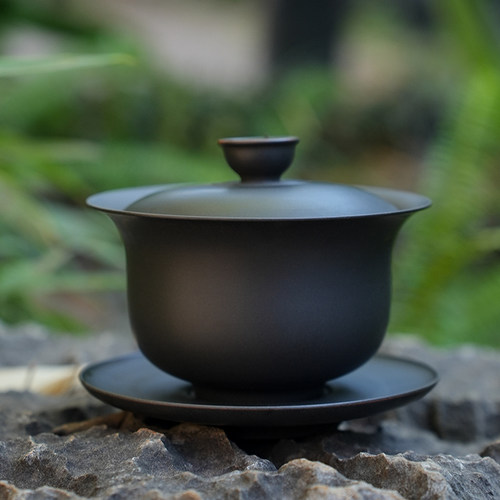 紫陶薄胎盖碗全手工可悬停旋转