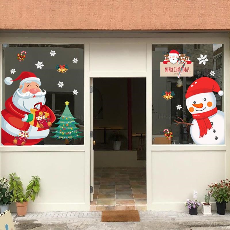 速发圣诞节装饰品玻璃门贴纸圣诞老人店铺氛围贴画场景布置橱窗贴
