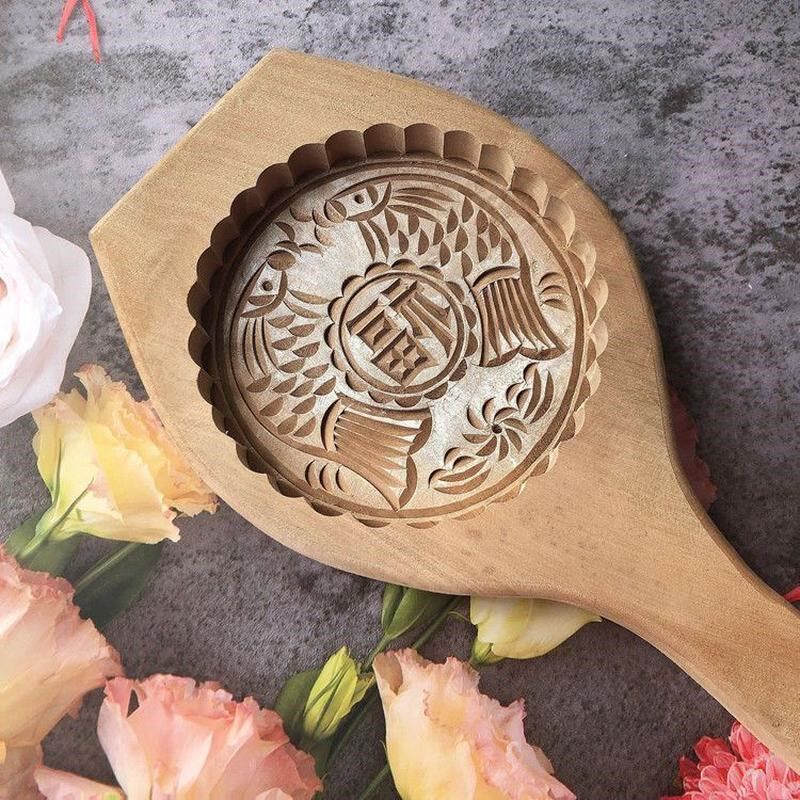速发木质大号加深福字广式月饼模型印具糍粑糕点饼印家用火烧喜饼