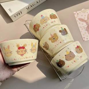 ins风奶油风动物派对家用饭碗套装 陶瓷面碗学生宿舍用泡面碗餐具