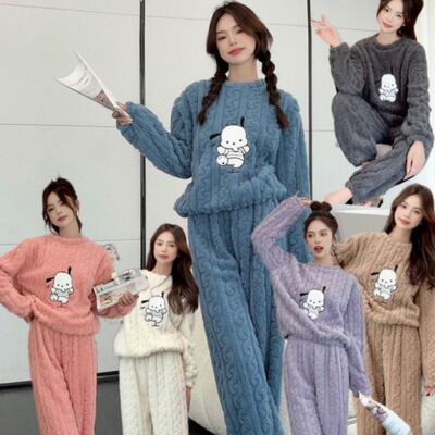 度步者2025秋冬珊瑚绒水蜜桃睡衣女加绒宽松大码家居套装加绒保暖