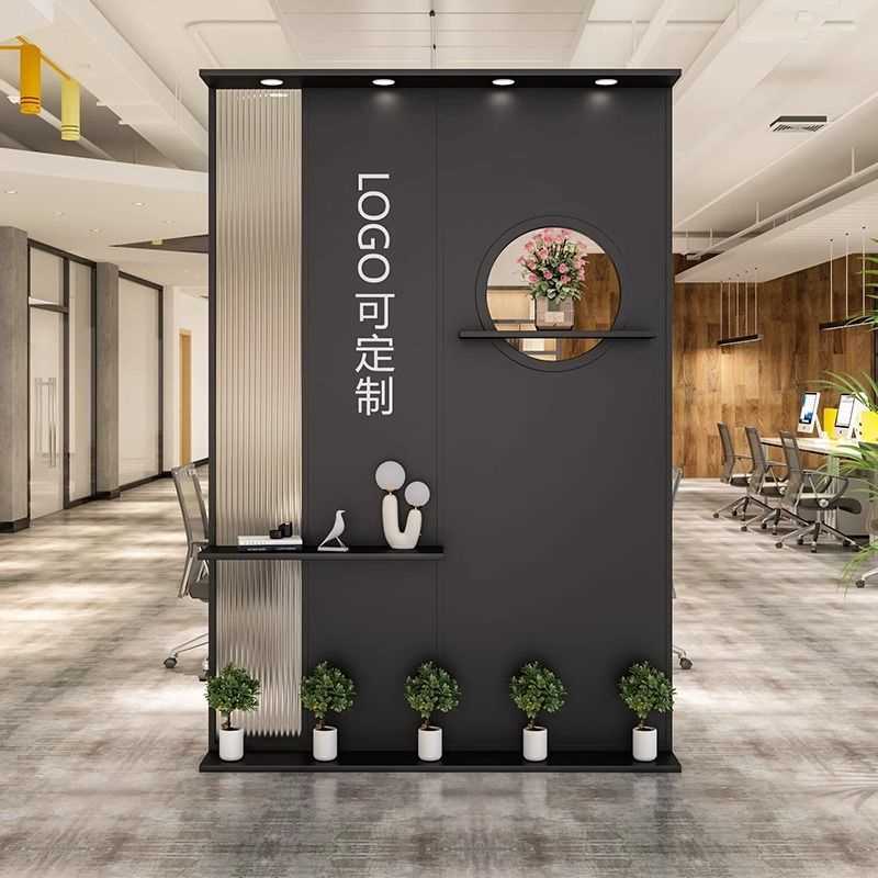 简约办公室屏风公司入门长虹玻璃隔断公司前台背景墙铁艺玄关遮挡