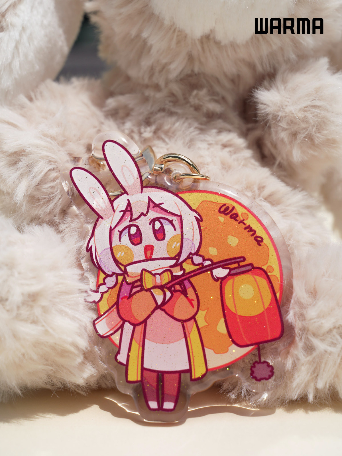 月亮兔子沃玛亚克力金粉滴胶双面钥匙扣挂件卡通可爱warma礼物