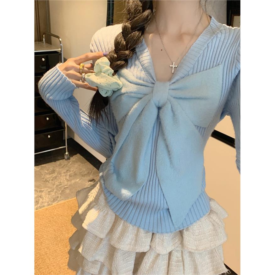纯欲风蝴蝶结长袖毛衣女2