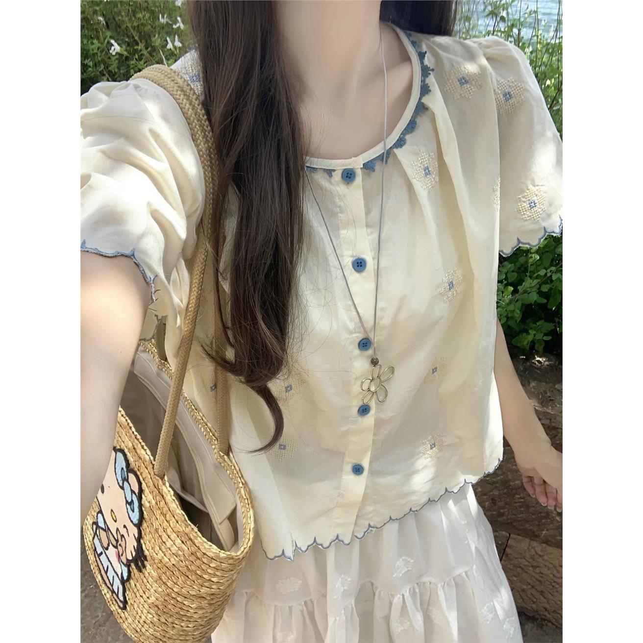 小清新刺绣短袖衬衫女夏2