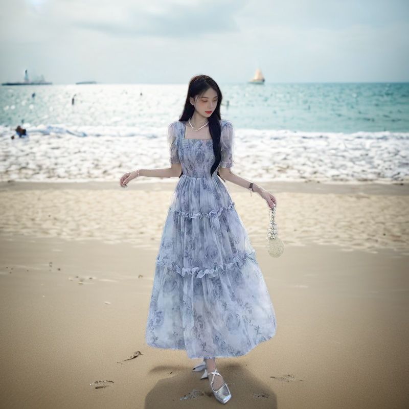 大码女装法式超仙桔梗碎
