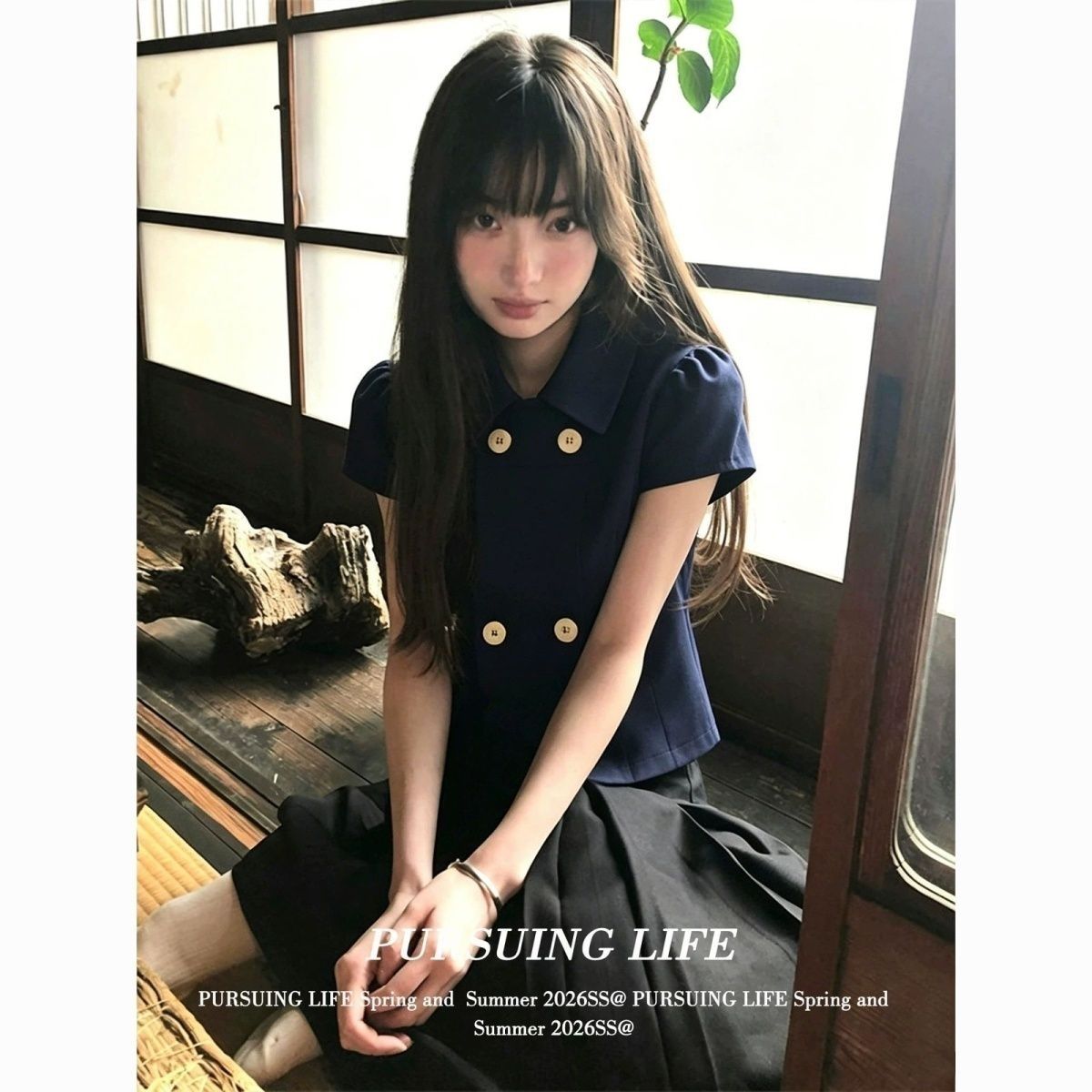 韩系学院风娃娃领短袖衬