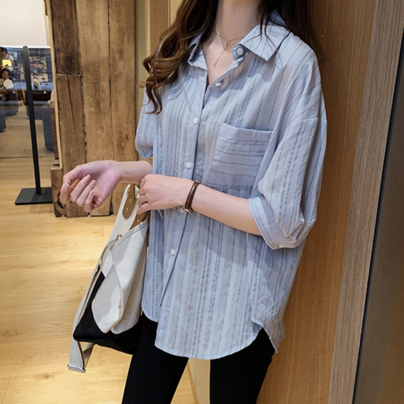 大码胖mm中长款衬衫女春