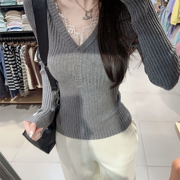 韩系蕾丝拼接纯欲风打底