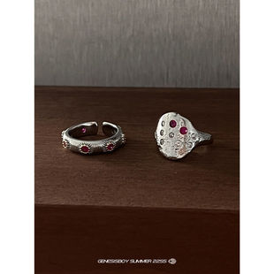 GENESISBOY 小众高级感ins不规则锆石纹理S925镀银开口戒指男女款