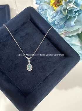 海蓝水滴镀银项链轻奢小